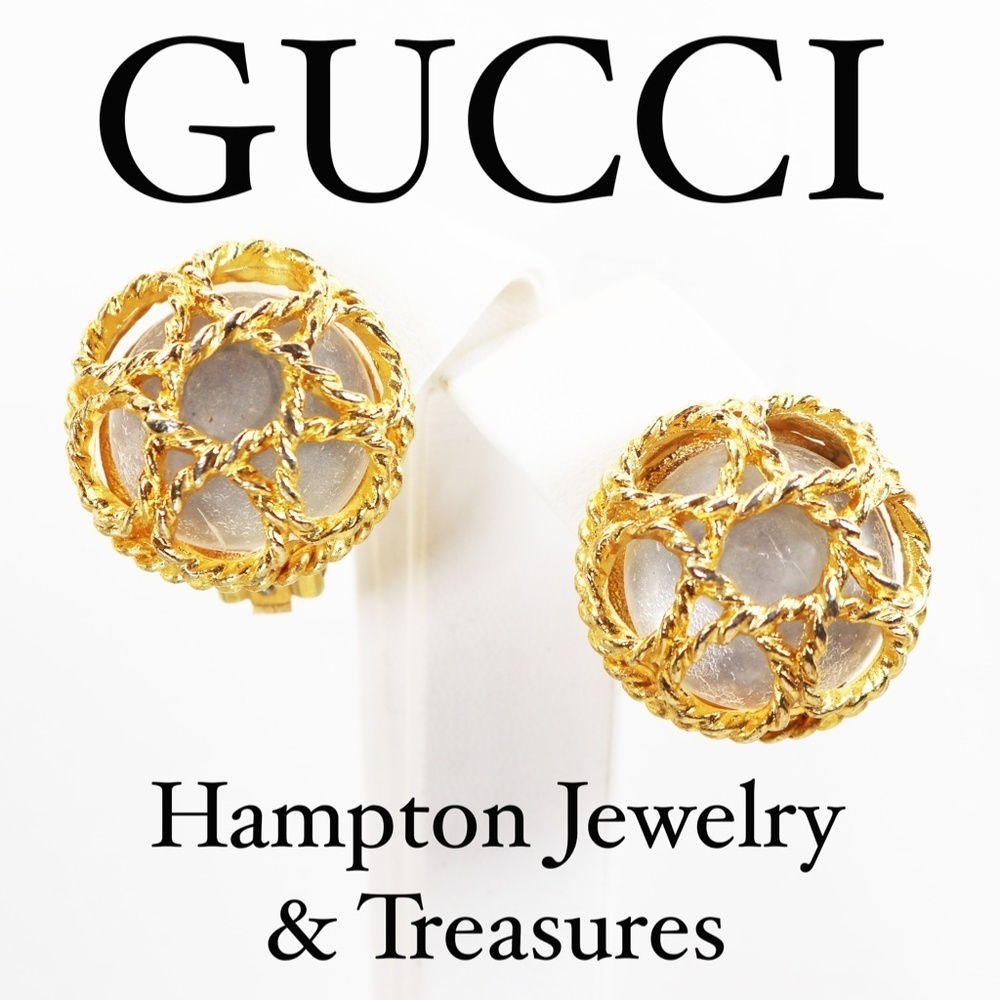 ⚜️ Vintage Paolo Gucci Gold Stars with Caged Moon Stone Earrings - Picture 8 of 16